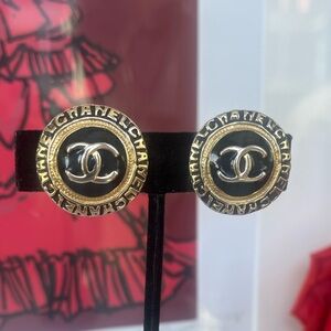 CHANEL Gold and Black Earrings